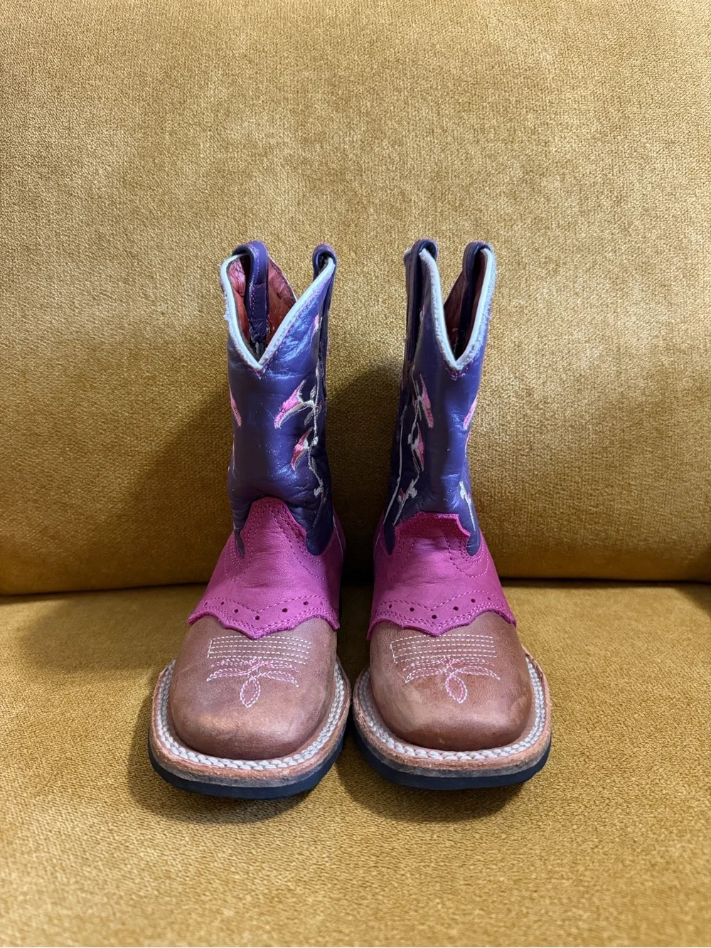 Kids Brown, Pink & Purple leather Western Cowboy Boots